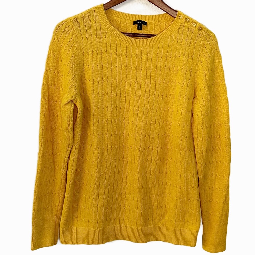 Talbots Yellow Lambswool Blend Cable Knit Sweater Size L